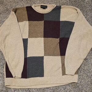 Vintage Croft & Barrow Multicolor Patchwork Crewneck Sweater Made in USA